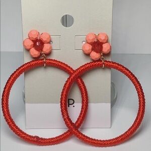 Red flower hoop dangling BP. earrings
